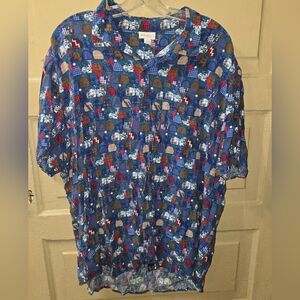Lularoe Michael All Over Pickle Ball Print Short Sleeve Button Front Tshirt